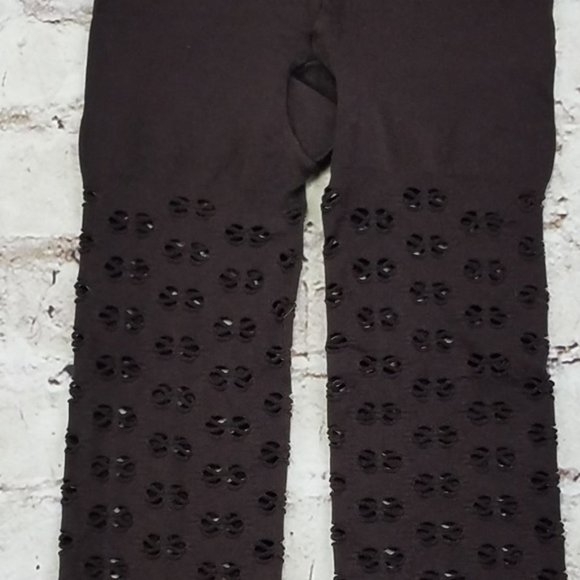 Chocolate Brown Floral Cut Out Footless Tights Hosiery Stretcy Boho Neutral Glam - Picture 6 of 6